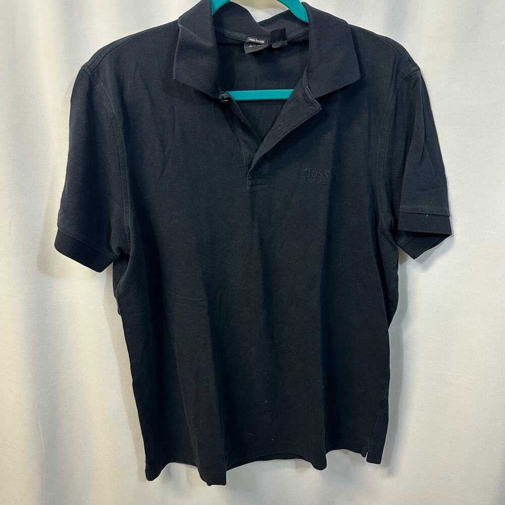 BOSS Hugo Boss Black 3 Button Short Sleeve Polo Pima Cotton Large